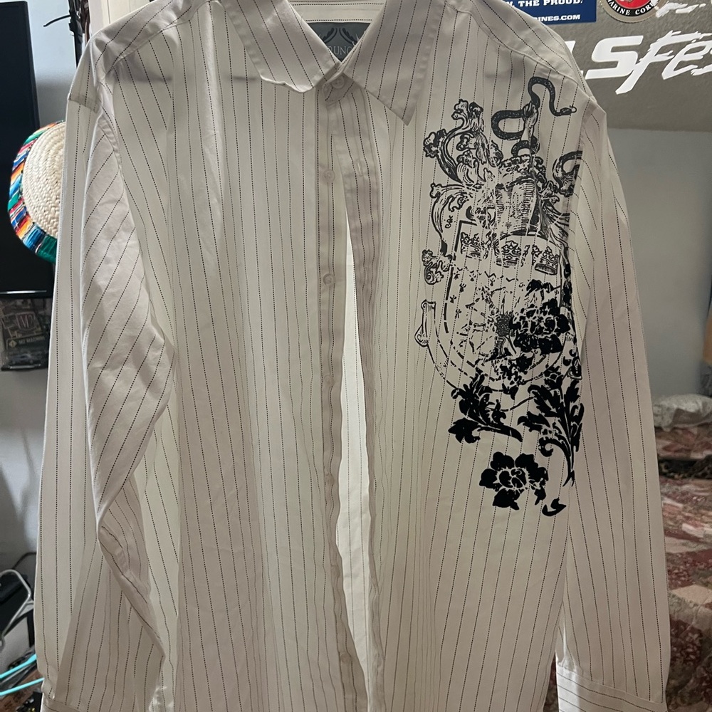 XL Bruno New York White and Black Button Down
